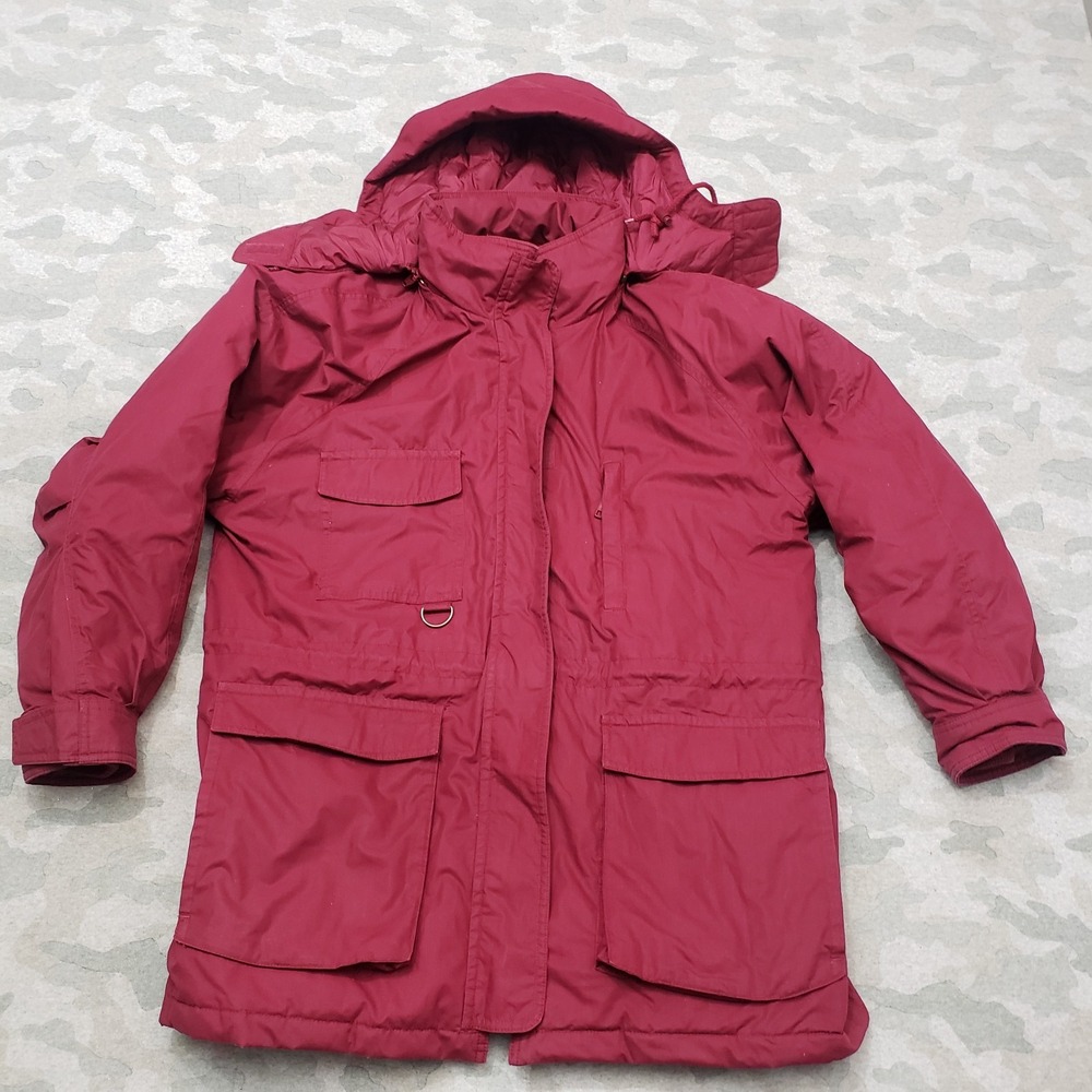 Vintage Eddie Bauer Jacket Womens Medium Red Full Zip Hooded Goose Down